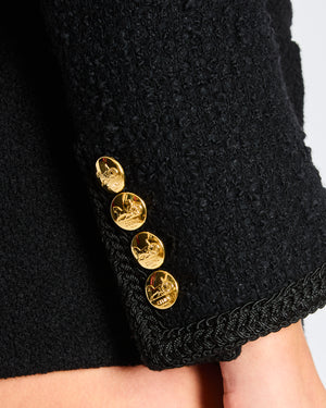 Celine Black Tweed Jacket and Matching Shorts Set with Gold Buttons Size FR 34/36 (UK 6/8)