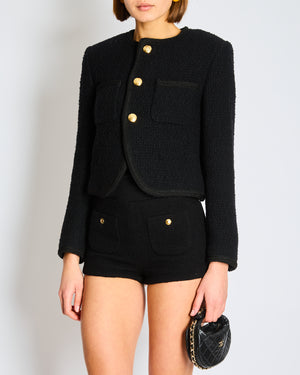 Celine Black Tweed Jacket and Matching Shorts Set with Gold Buttons Size FR 34/36 (UK 6/8)
