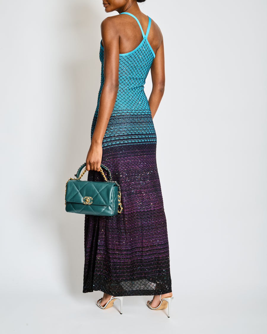 Missoni Blue and Purple Sequin Embellished Crochet Maxi Dress IT 38 Size UK 6