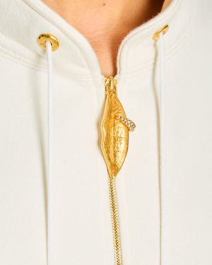 Schiaparelli Cream Sweatshirt with Gold Pierced Lip Zip Detail Size XL (UK 12/14)