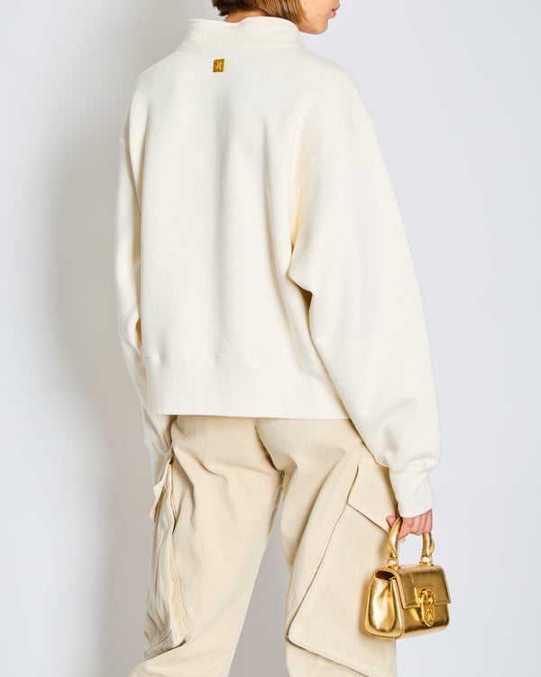 Schiaparelli Cream Sweatshirt with Gold Pierced Lip Zip Detail Size XL (UK 12/14)
