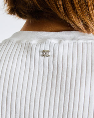 Chanel White Knit Short Sleeve Top with CC Logo Detail FR 34 Size UK 6