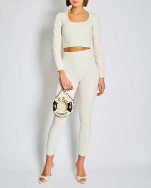 Hermes Cream H Knit Leggings and Cropped Top Yoga Set Size FR 34/36/ (UK 6/8)