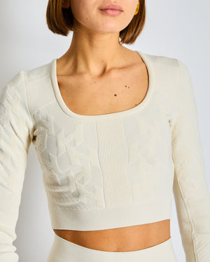 Hermes Cream H Knit Leggings and Cropped Top Yoga Set Size FR 34/36/ (UK 6/8)