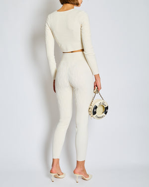 Hermes Cream H Knit Leggings and Cropped Top Yoga Set Size FR 34/36/ (UK 6/8)