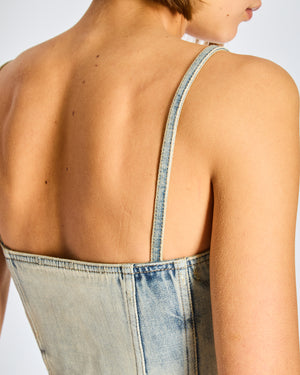 Saint Laurent Blue Denim Sweetheart Neckline Corset Top FR 36 Size UK 8