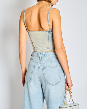 Saint Laurent Blue Denim Sweetheart Neckline Corset Top FR 36 Size UK 8
