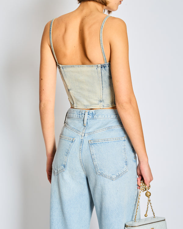 Saint Laurent Blue Denim Sweetheart Neckline Corset Top FR 36 Size UK 8