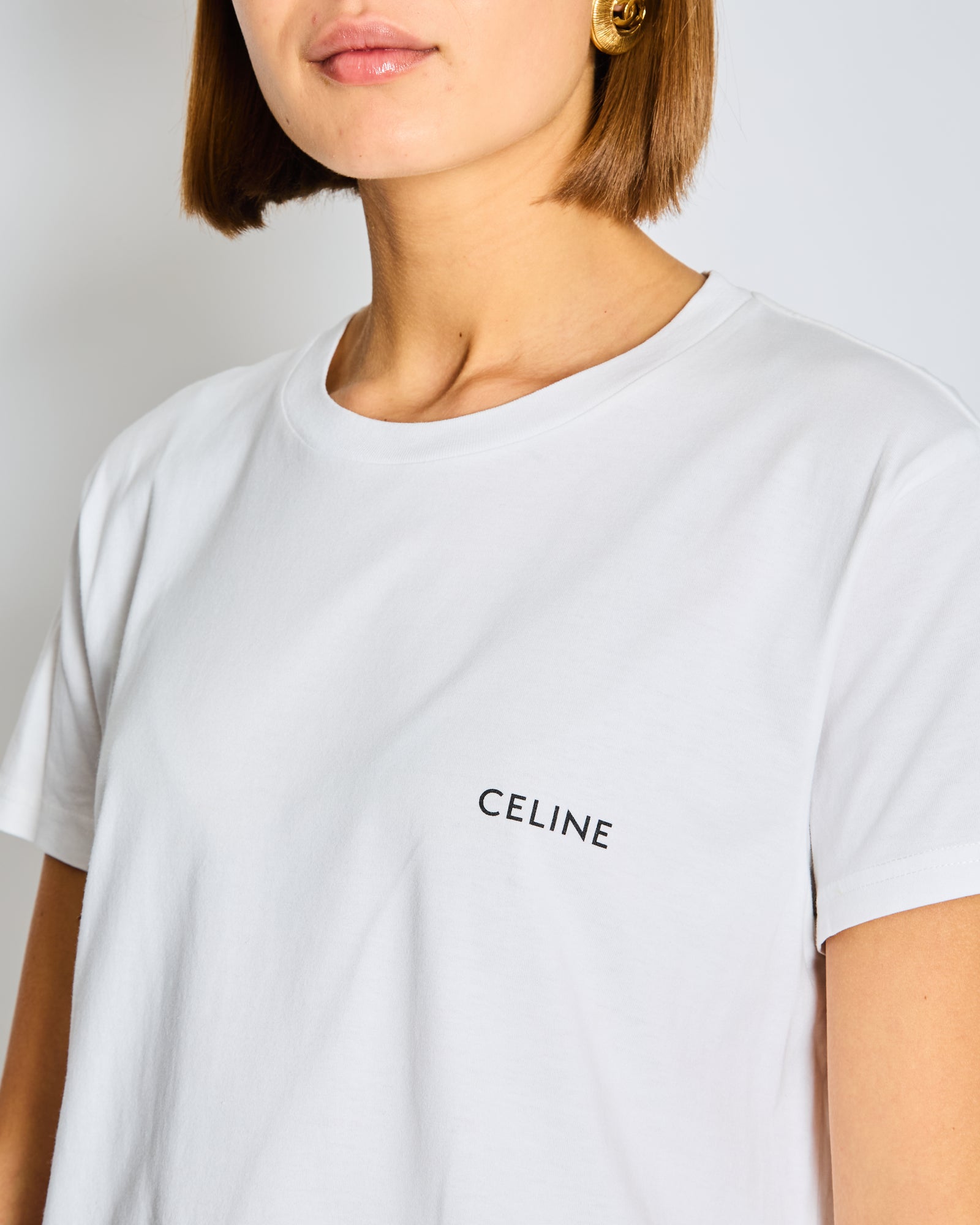 CELINE ホワイト Tシャツ M Céline White Cotton T-shirt with Black Logo FR 36 Size UK 8 – Sellier