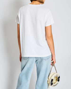 Celine White Cotton T-shirt with Black Logo FR 36 Size UK 8