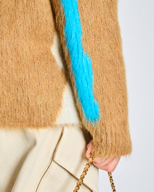 Loewe Brown Mohair Long Sleeve Button Down Cardigan with Blue Stripe Detail Size S (UK 8)