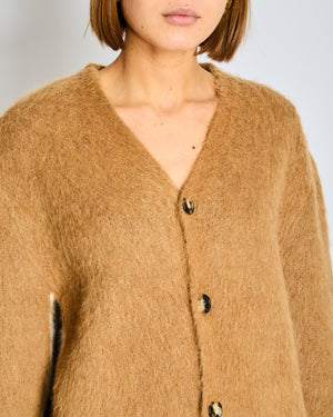 Loewe Brown Mohair Long Sleeve Button Down Cardigan with Blue Stripe Detail Size S (UK 8)