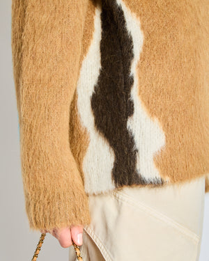 Loewe Brown Mohair Long Sleeve Button Down Cardigan with Blue Stripe Detail Size S (UK 8)