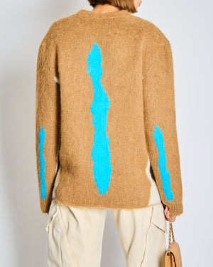 Loewe Brown Mohair Long Sleeve Button Down Cardigan with Blue Stripe Detail Size S (UK 8)