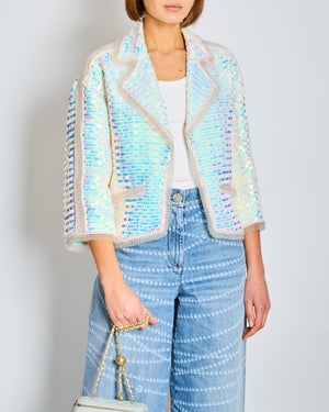 *SUPER HOT* Chanel 12P Iridescent Blue Sequin Jacket with Braided Hem Detail Size FR 38 (UK 10)