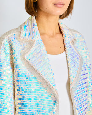 *SUPER HOT* Chanel 12P Iridescent Blue Sequin Jacket with Braided Hem Detail Size FR 38 (UK 10)