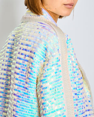 *SUPER HOT* Chanel 12P Iridescent Blue Sequin Jacket with Braided Hem Detail Size FR 38 (UK 10)