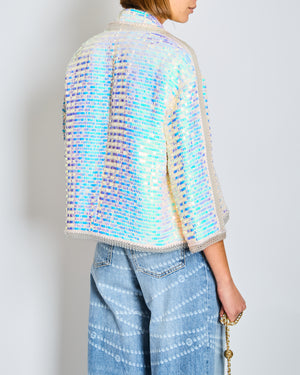 *SUPER HOT* Chanel 12P Iridescent Blue Sequin Jacket with Braided Hem Detail Size FR 38 (UK 10)