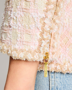 *SUPER HOT* Chanel 95P Barbie Collection Pink Tweed Jacket with Cream Sequins and CC Button Details Size FR 44 (UK 18)