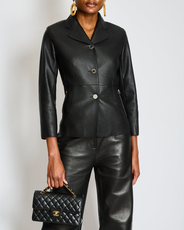 Hermès Black Leather Equestrian Jacket with Palladium Buttons Size FR 34 (UK 6) RRP £7,360