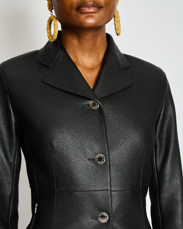Hermès Black Leather Equestrian Jacket with Palladium Buttons Size FR 34 (UK 6) RRP £7,360