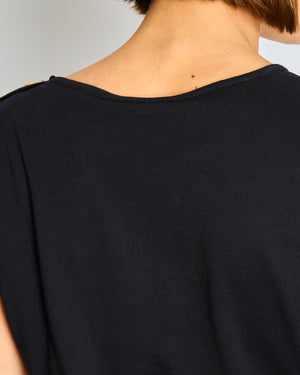 Balmain Black Cotton T-Shirt with Gold Buttons Size FR 36 (UK 8)