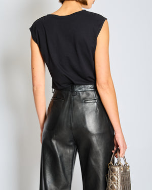 Balmain Black Cotton T-Shirt with Gold Buttons Size FR 36 (UK 8)