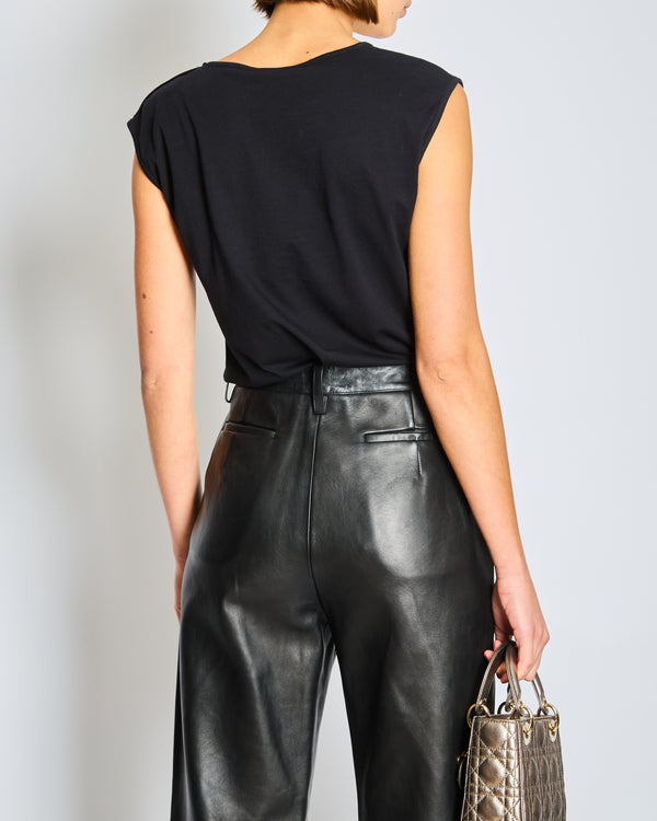 Balmain Black Cotton T-Shirt with Gold Buttons Size FR 36 (UK 8)