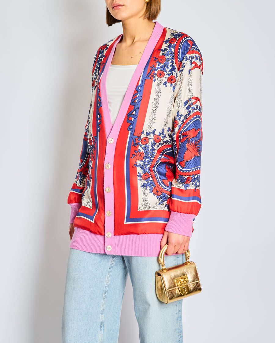 Gucci Pink, White, Blue, and Red Carillon Print Reversible Cardigan Size L (UK 12)