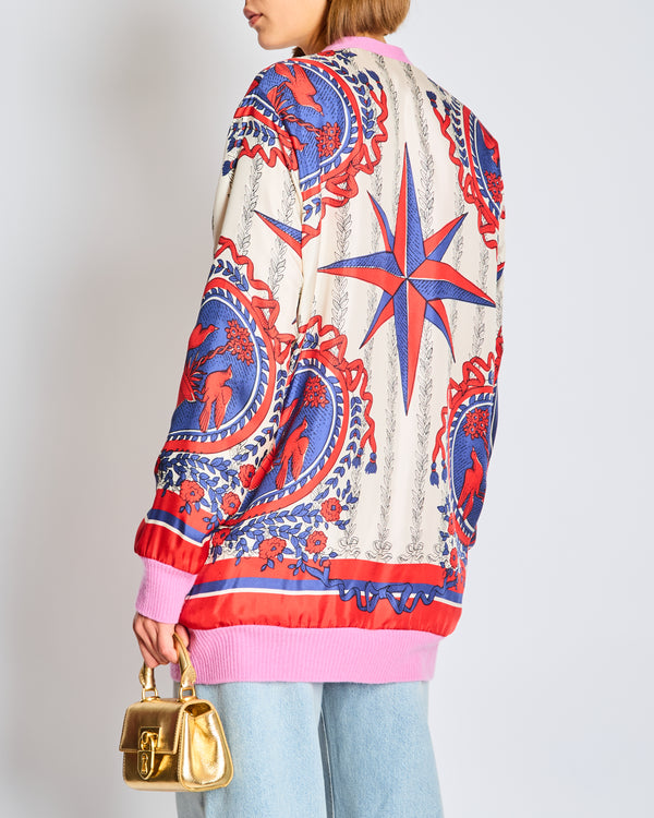 Gucci Pink, White, Blue, and Red Carillon Print Reversible Cardigan Size L (UK 12)