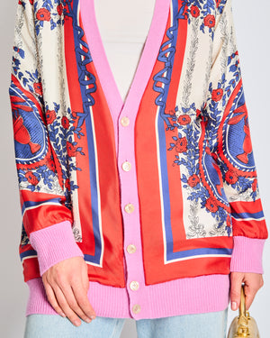 Gucci Pink, White, Blue, and Red Carillon Print Reversible Cardigan Size L (UK 12)