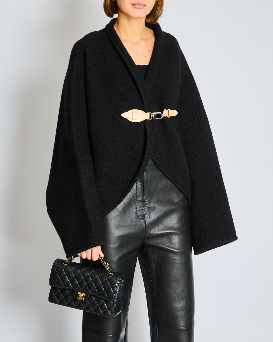 Louis Vuitton Black Wool Long Sleeve Jacket with Silver Leather Clasp Detail Size XL (UK 14)