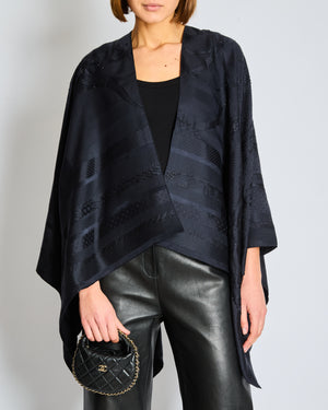 Hermès Embellished Black 'Palefroi Remix' Silk Cape with Sequins & Fine Embroidery Details