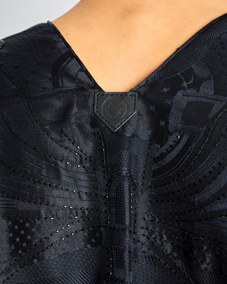 Hermès Embellished Black 'Palefroi Remix' Silk Cape with Sequins & Fine Embroidery Details