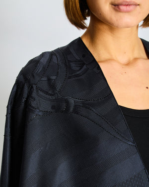 Hermès Embellished Black 'Palefroi Remix' Silk Cape with Sequins & Fine Embroidery Details