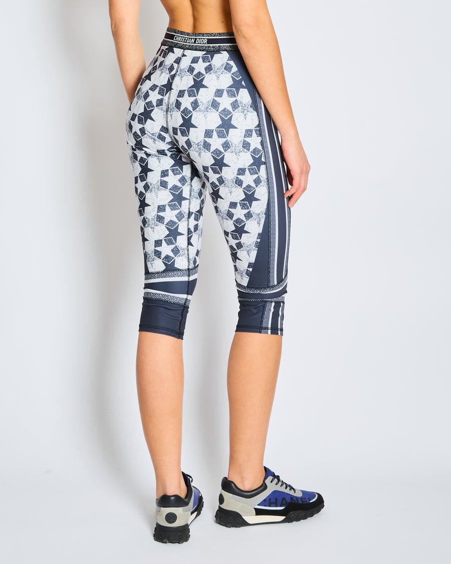 Christian Dior Blue Star Print Capri Leggings Size M (UK 10)