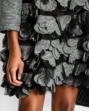 Chanel Grey Jacket with 3D Camelia Ruffles and Ruthenium CC Buttons Size FR 38 (UK 10)