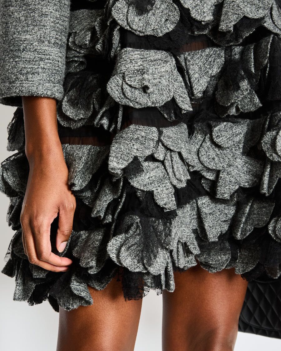 Chanel Grey Jacket with 3D Camelia Ruffles and Ruthenium CC Buttons Size FR 38 (UK 10)