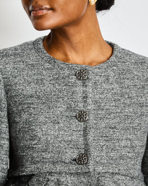 Chanel Grey Jacket with 3D Camelia Ruffles and Ruthenium CC Buttons Size FR 38 (UK 10)