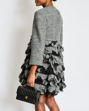 Chanel Grey Jacket with 3D Camelia Ruffles and Ruthenium CC Buttons Size FR 38 (UK 10)