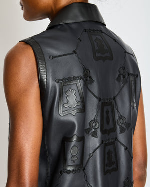 Hermès Black Leather Gilet Vest with Embroidery Details Size FR 34 (UK 6)