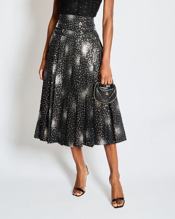 Chanel Black and Silver Sequin Pleated Midi Skirt Size FR 34 (UK 6)