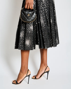 Chanel Black and Silver Sequin Pleated Midi Skirt Size FR 34 (UK 6)