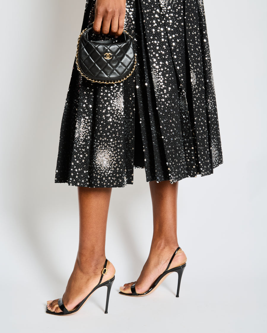 Chanel Black and Silver Sequin Pleated Midi Skirt Size FR 34 (UK 6)