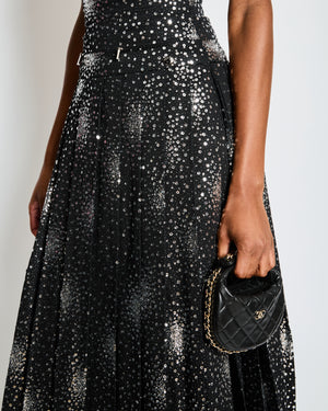 Chanel Black and Silver Sequin Pleated Midi Skirt Size FR 34 (UK 6)