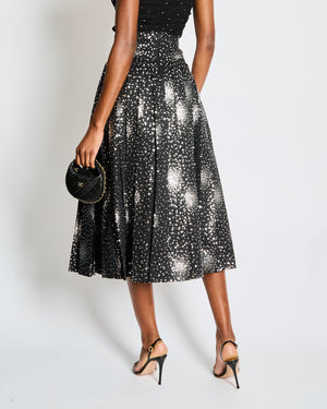 Chanel Black and Silver Sequin Pleated Midi Skirt Size FR 34 (UK 6)