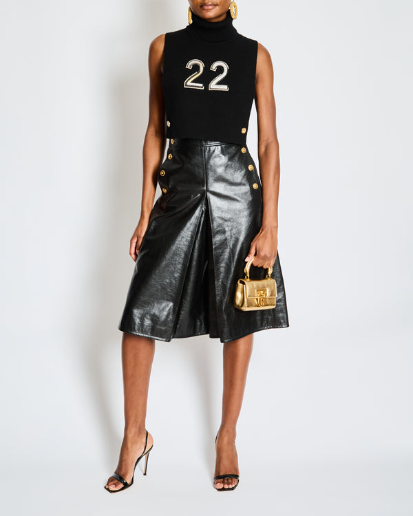 Chanel Black and Grey Sleeveless Cashmere High Neck Vest with Gold and Silver Embellished 22 and CC Button Details Size M (UK 10)