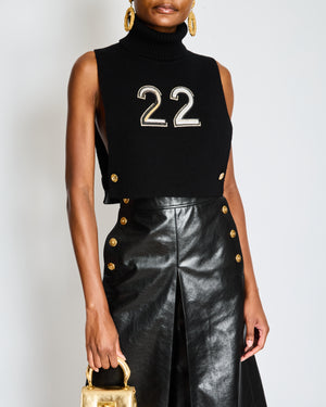 Chanel Black and Grey Sleeveless Cashmere High Neck Vest with Gold and Silver Embellished 22 and CC Button Details Size M (UK 10)