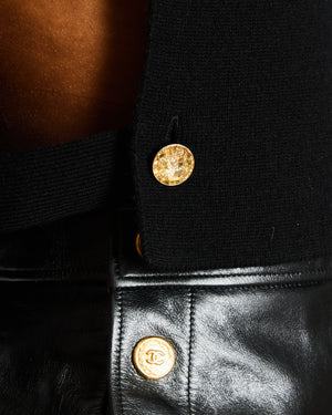 Chanel Black and Grey Sleeveless Cashmere High Neck Vest with Gold and Silver Embellished 22 and CC Button Details Size M (UK 10)