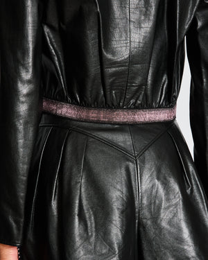 Chanel Black Leather Jacket with Pink CC Logo Buttons and Pink Logo Waistband Size FR 36 (UK 8)